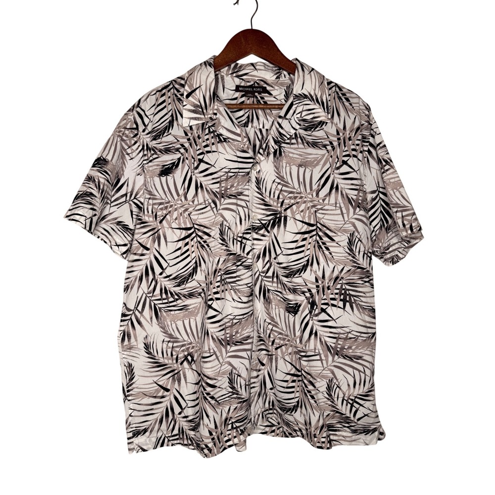 MICHAEL KORS Men's Tropical Leaf Print Short Sleeve Button Up Shirt Sz XXL - Picture 2 of 8